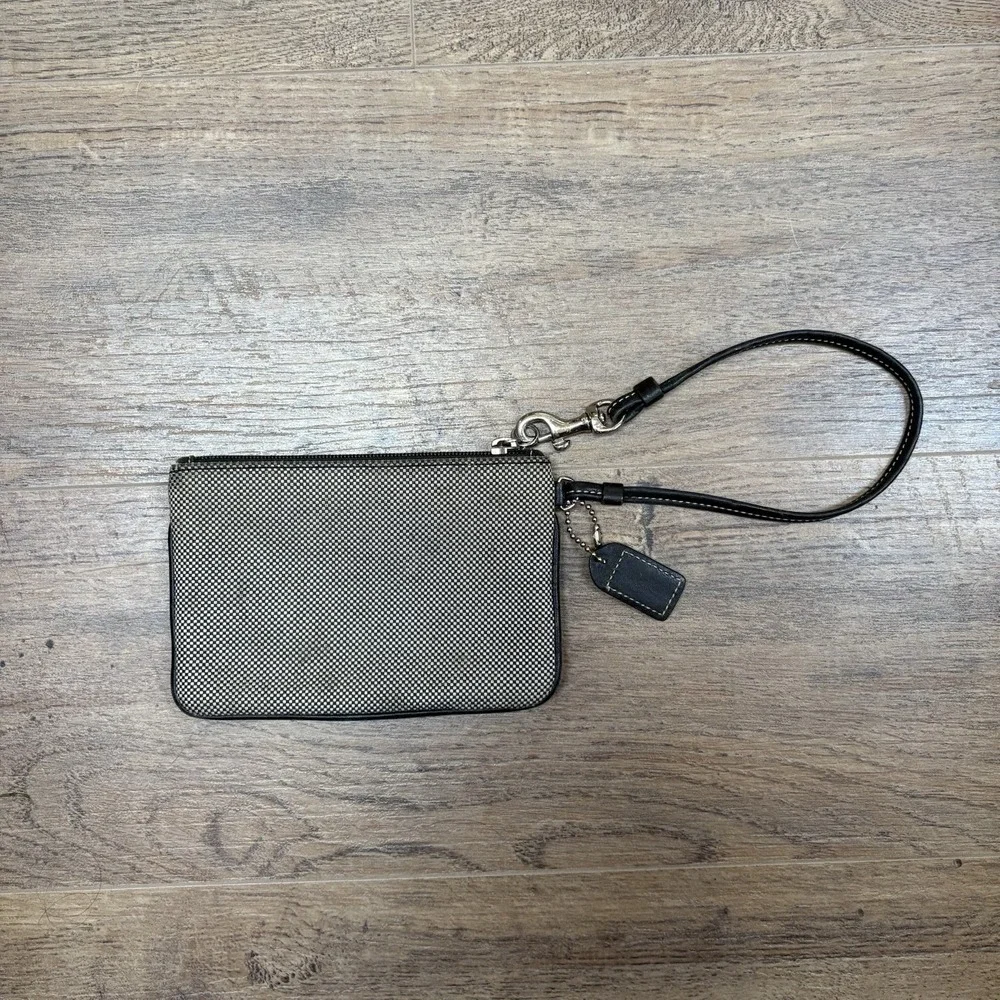 Vintage Coach Small Wristlet Black Checkered Fabric‎ and Leather